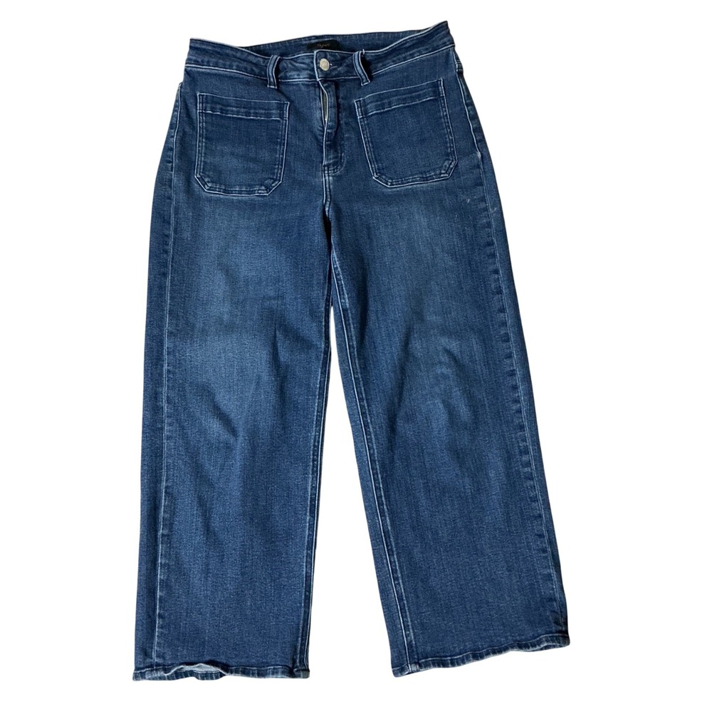 Quince Bella Stretch Patch Pocket Wide Leg Jeans Women 31 Blue High Rise Organic